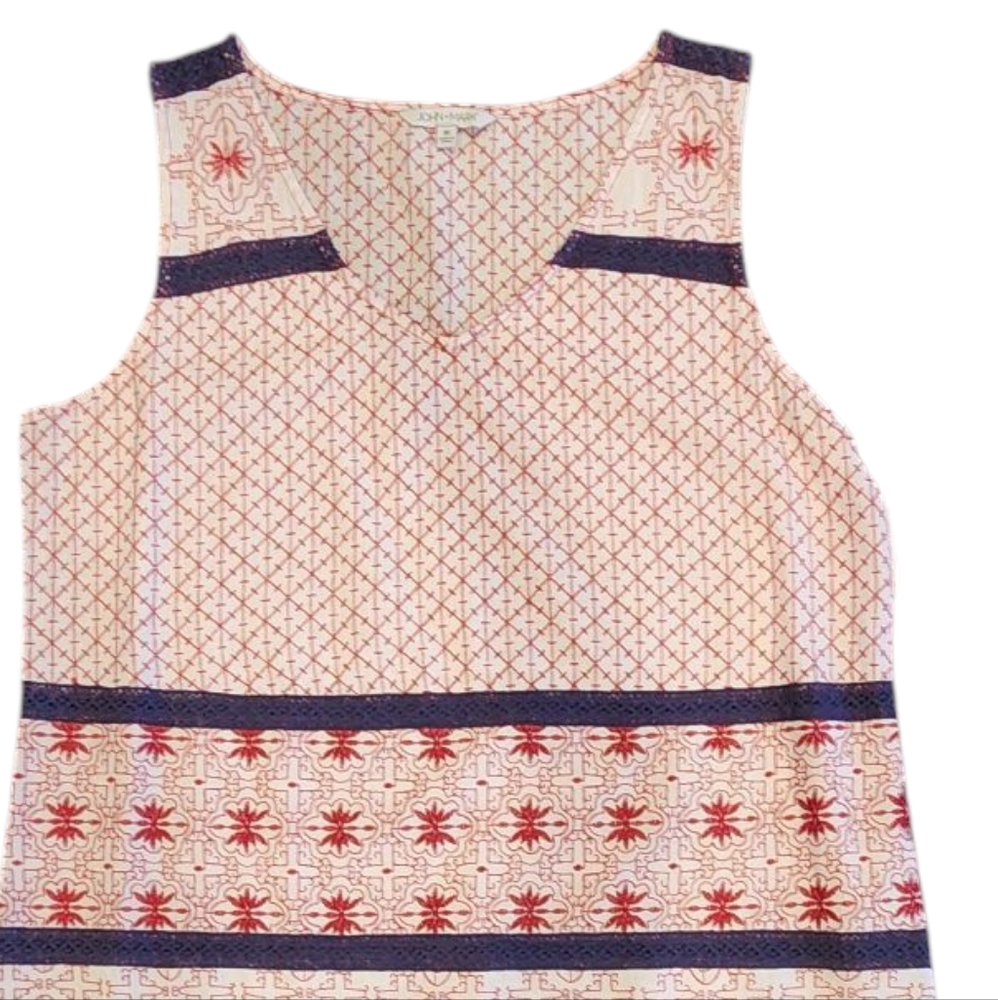 NWT John Mark Embroidered Tunic Style Boho Breezy Top Sz M Cream Redp